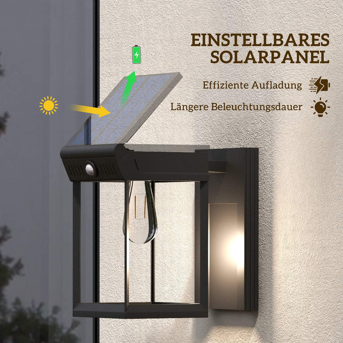 Solar Wall Light Led Outdoor Light Garden Light Warm White Adjustable Light Sensor Ip44 Garden Patio Black
