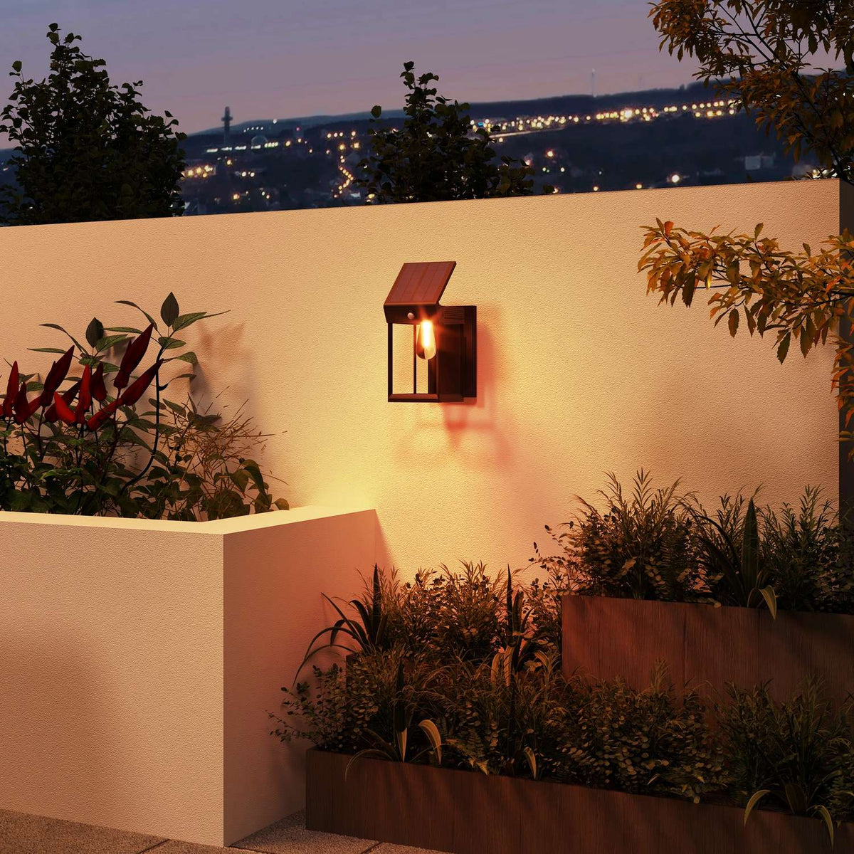Solar Wall Light Led Outdoor Light Garden Light Warm White Adjustable Light Sensor Ip44 Garden Patio Black