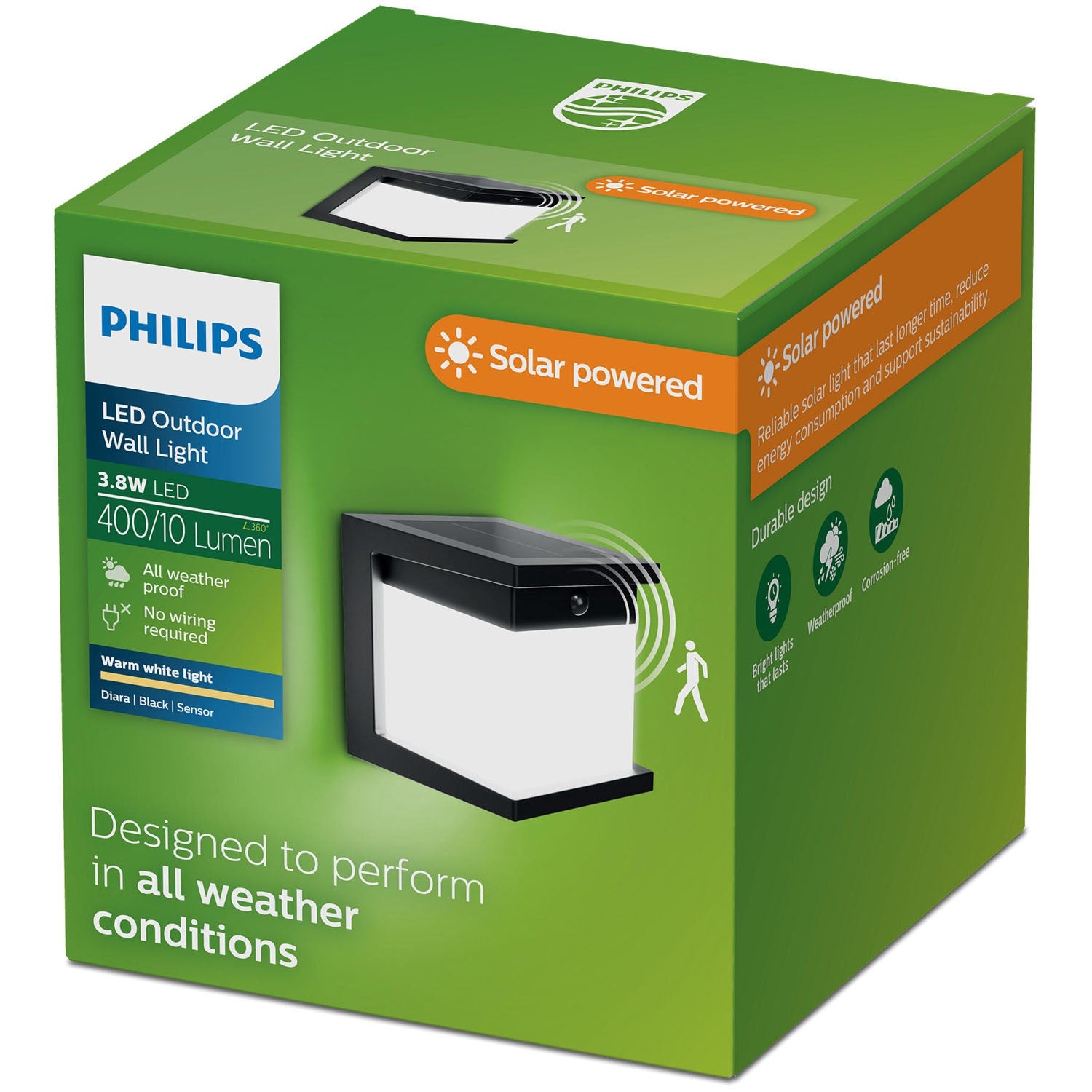 Solar Wall Light with Motion Sensor – Black, LED, IP44