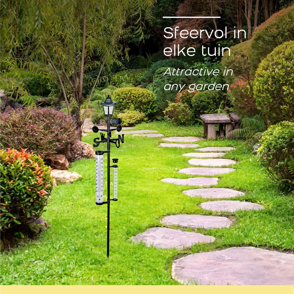 Solar Weather Station with Rain Gauge and Thermometer