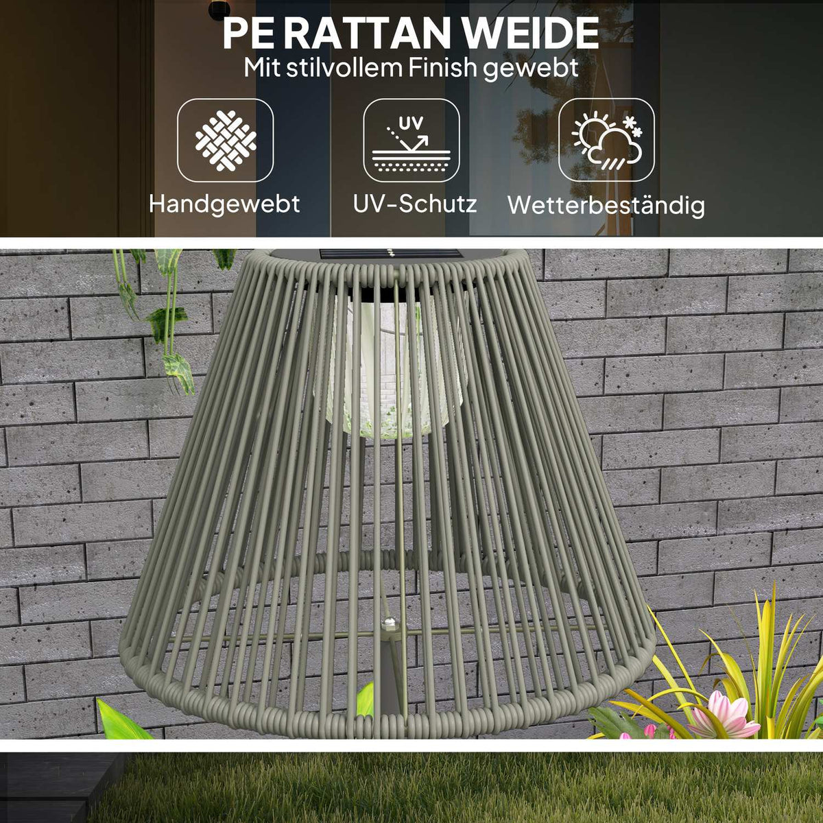 Solar floor lamp rattan solar lamps with light sensor 25 LEDs automatically solar light in boho style IP44 waterproof solar lamp outdoor lamp for garden balcony outdoor lawn Ø33x135 cm