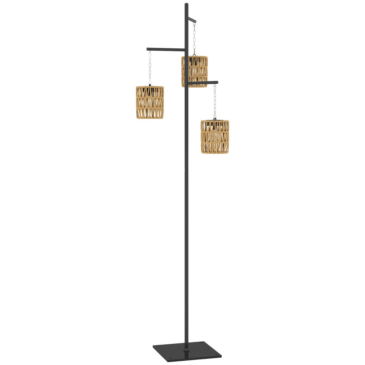Solar floor lamp rattan solar lamps with light sensor 3 lights automatic solar light in boho style IP44 waterproof solar lamp outdoor lamp solar lantern for garden balcony outdoor lawn yard