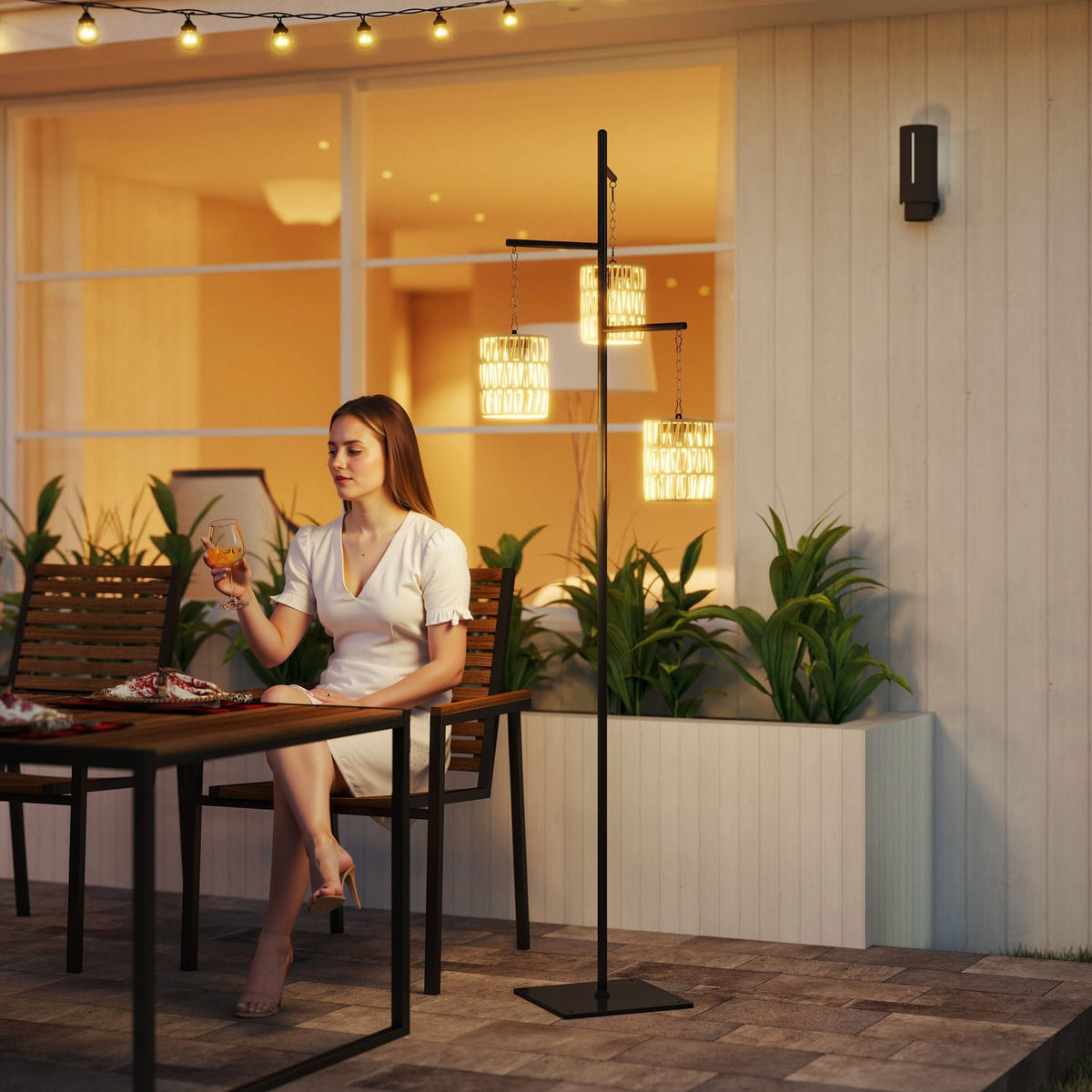 Solar floor lamp rattan solar lamps with light sensor 3 lights automatic solar light in boho style IP44 waterproof solar lamp outdoor lamp solar lantern for garden balcony outdoor lawn yard