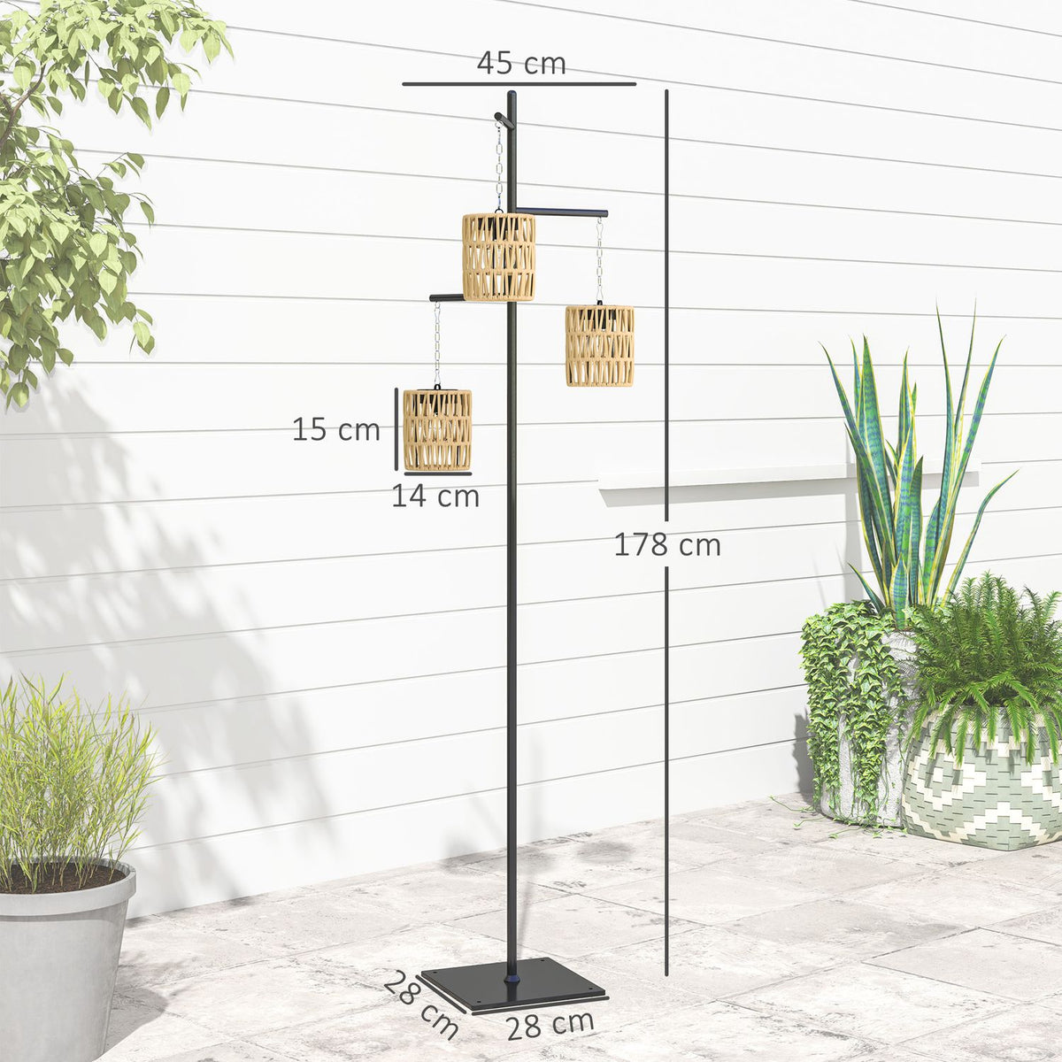Solar floor lamp rattan solar lamps with light sensor 3 lights automatic solar light in boho style IP44 waterproof solar lamp outdoor lamp solar lantern for garden balcony outdoor lawn yard