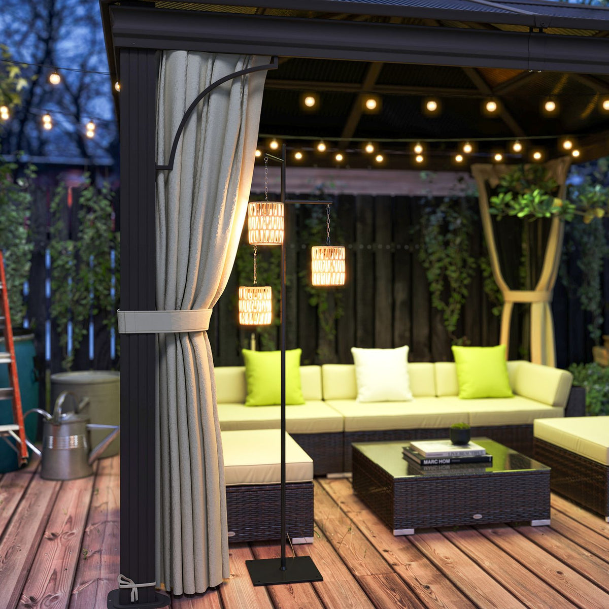 Solar floor lamp rattan solar lamps with light sensor 3 lights automatic solar light in boho style IP44 waterproof solar lamp outdoor lamp solar lantern for garden balcony outdoor lawn yard