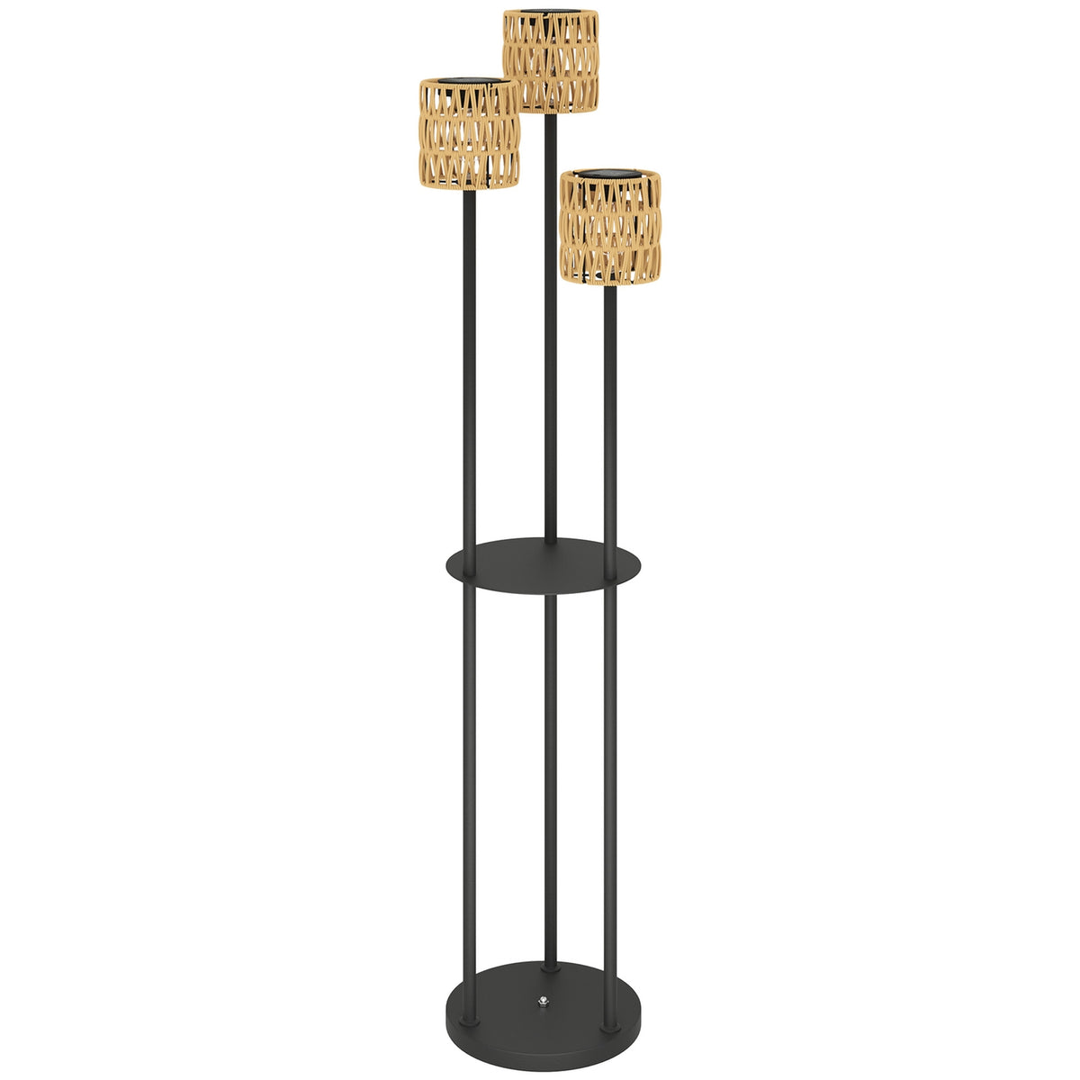 Solar floor lamp rattan solar lamps with light sensor 3 lights shelf solar light in boho style IP44 waterproof solar lamp outdoor lamp solar lantern for garden balcony outdoor lawn Ø37 x 144H cm