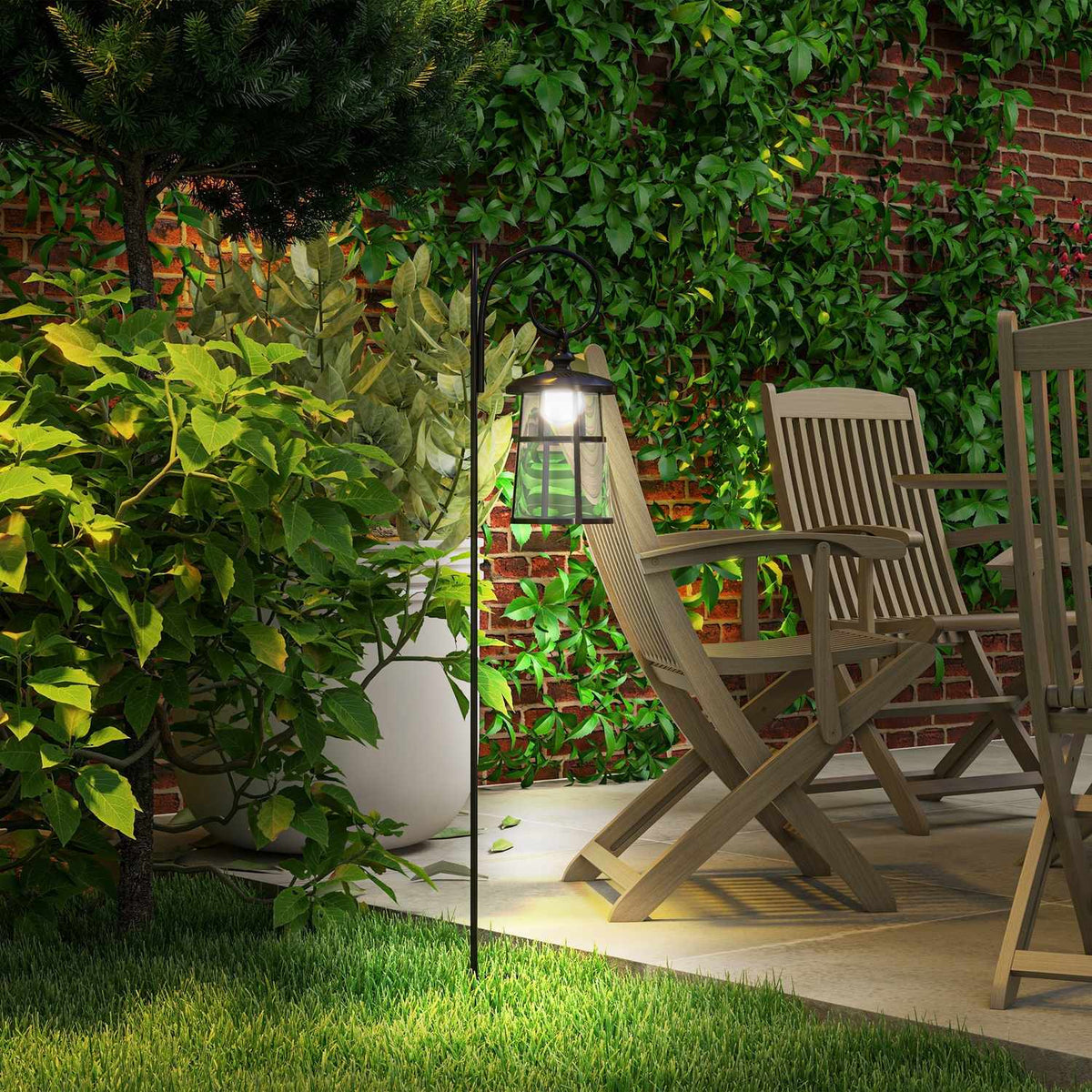 Solar garden lantern 122 cm, LED garden lamp with cold white light color, path light with light sensor, removable light body, black