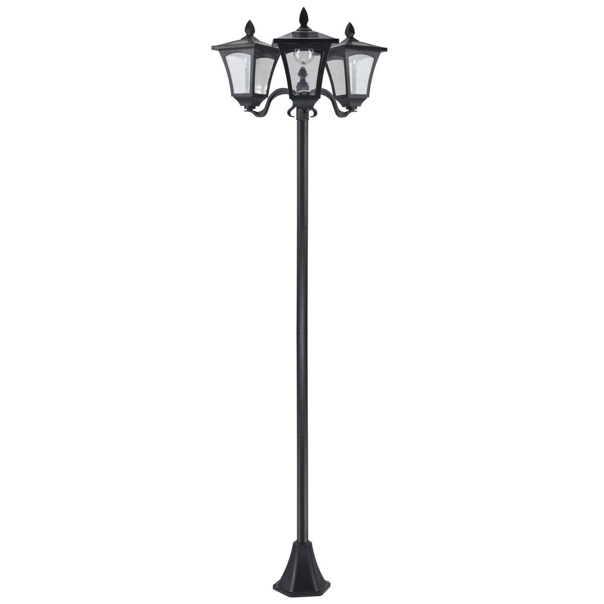 Solar garden lantern with 3 flames, solar lantern, path light with LED, 120 lumens, IP44 201, stainless steel, black, 51.5 x 47 x 182.5 cm