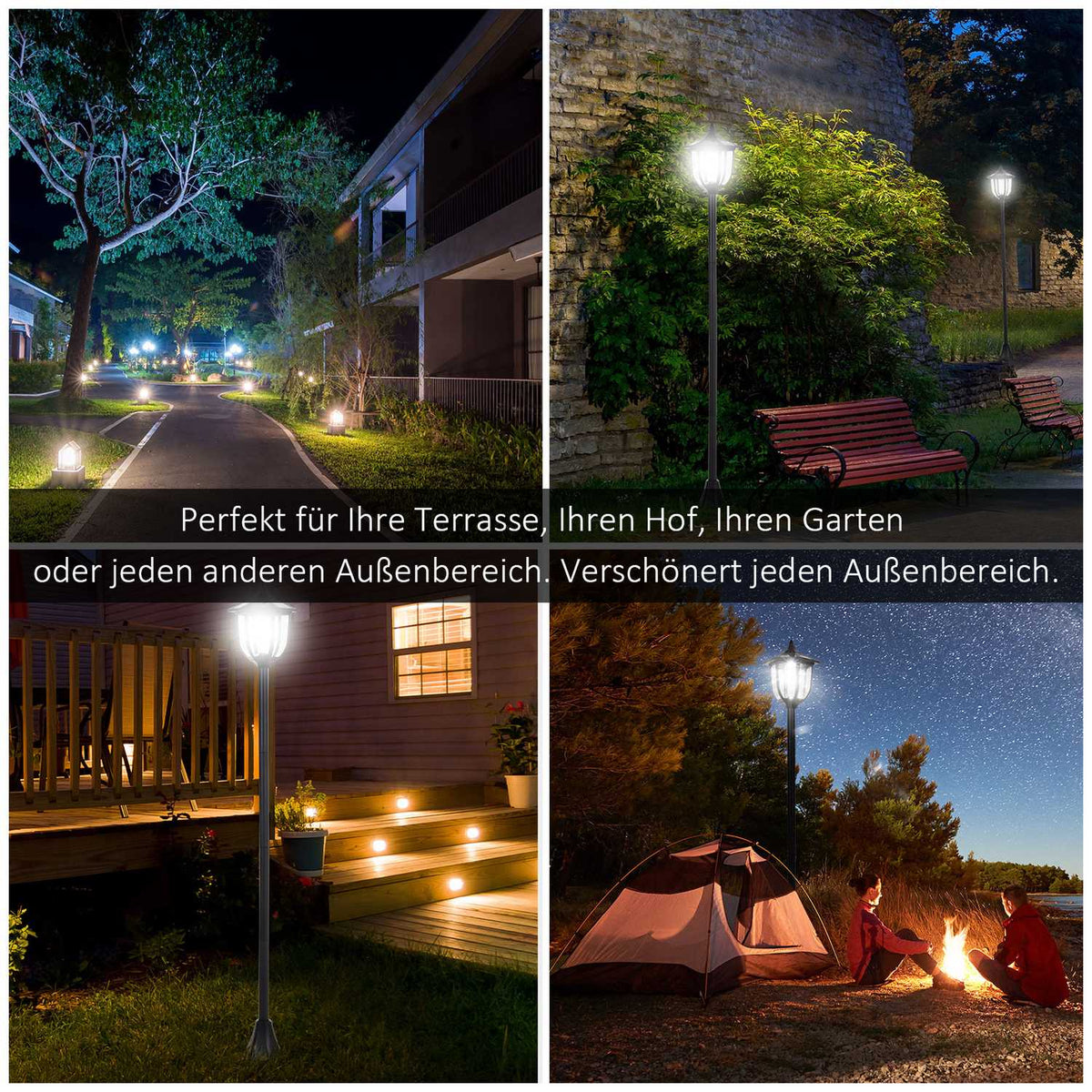 Solar lantern garden lantern path light with LED 10 lumens black 15 x 15 x 120cm