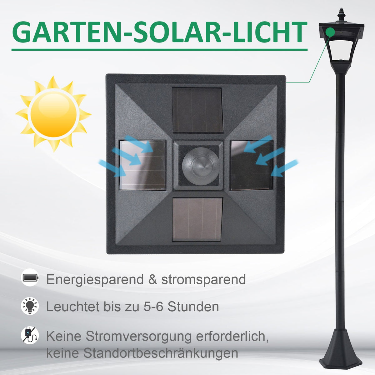 Solar lantern garden lantern path light with LED 10 lumens black 15 x 15 x 120cm