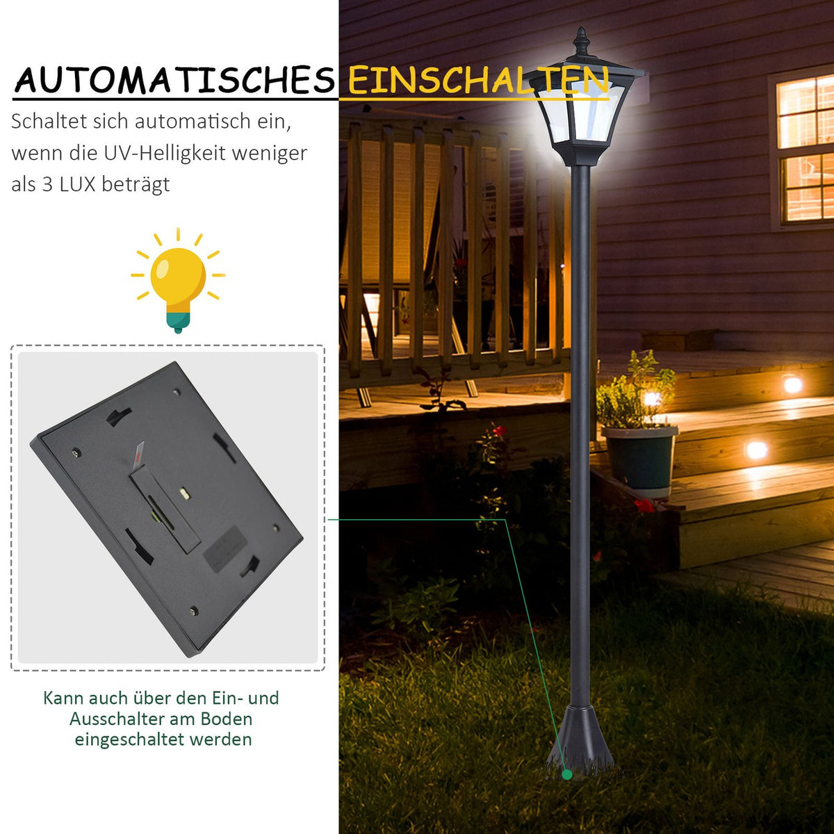 Solar lantern garden lantern path light with LED 10 lumens black 15 x 15 x 120cm