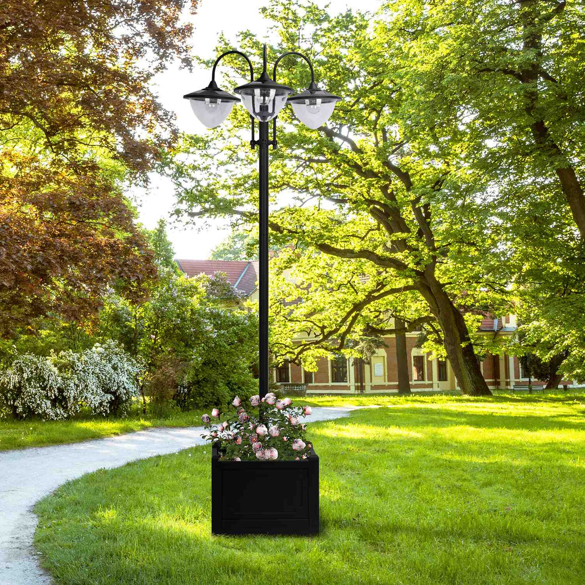 Solar light garden light 3-head lamp with flower pot base, waterproof, stainless steel, 60x55x189cm