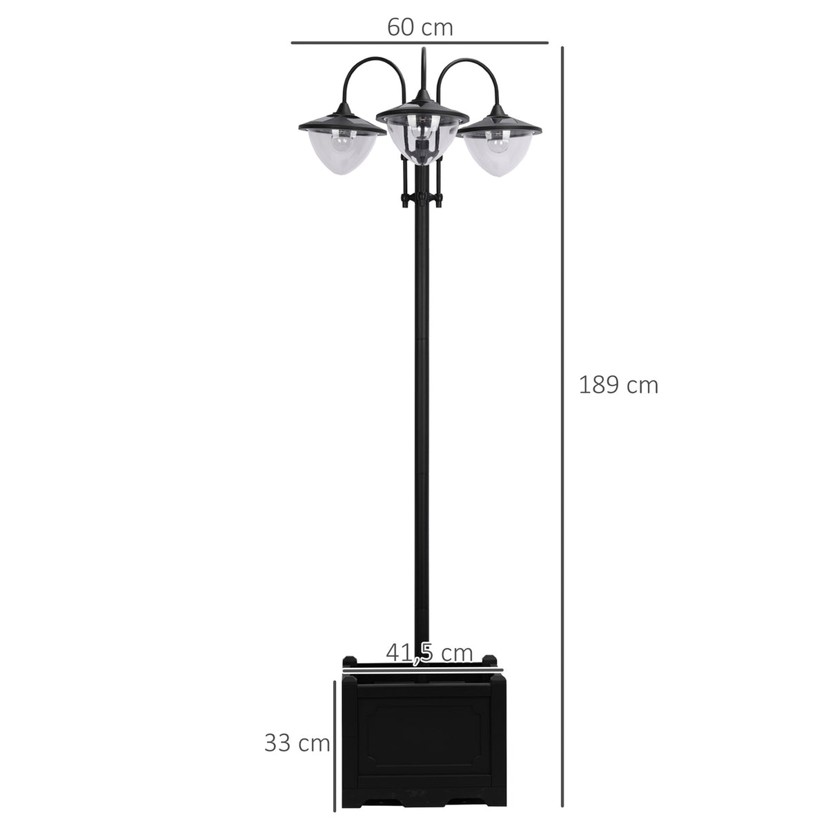 Solar light garden light 3-head lamp with flower pot base, waterproof, stainless steel, 60x55x189cm