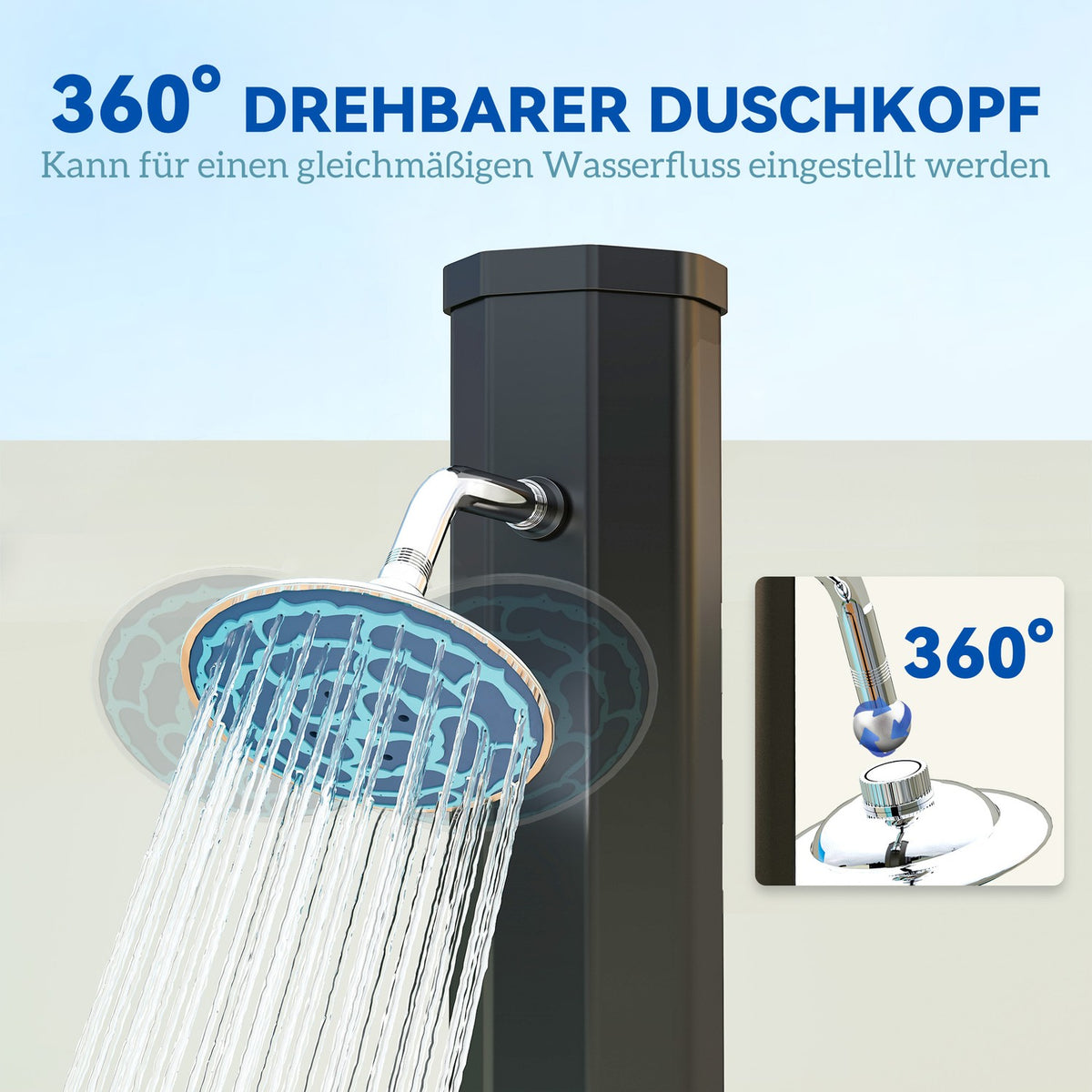 Solar shower 35 liter solar garden shower with tap, shower head, hand shower, side tray, up to 55 °C, outdoor shower without power connection, pool shower, camping shower, rain shower, warm water