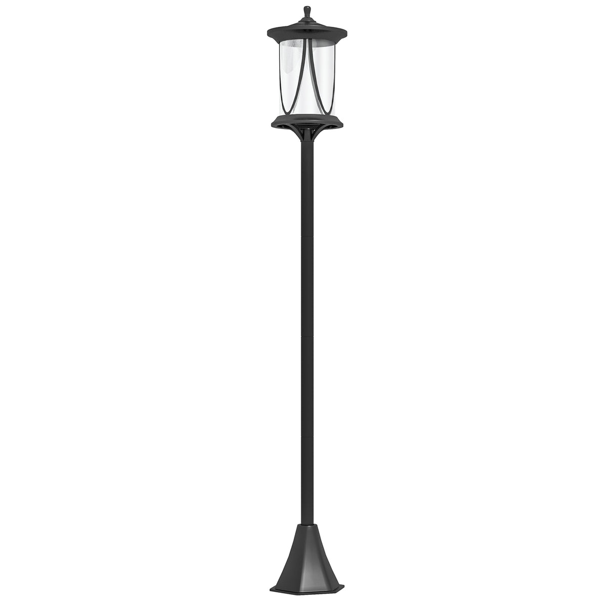 Solar street light LED, IP44, ABS, 17W x 17D x 127H cm, with cool white LED light, light sensor, waterproof, for outdoor use, black