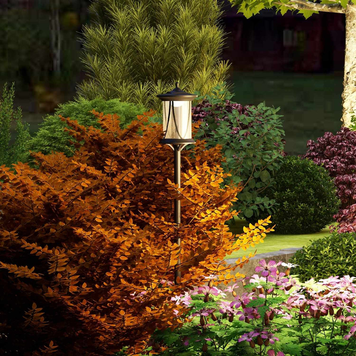 Solar street light LED, IP44, ABS, 17W x 17D x 127H cm, with cool white LED light, light sensor, waterproof, for outdoor use, black