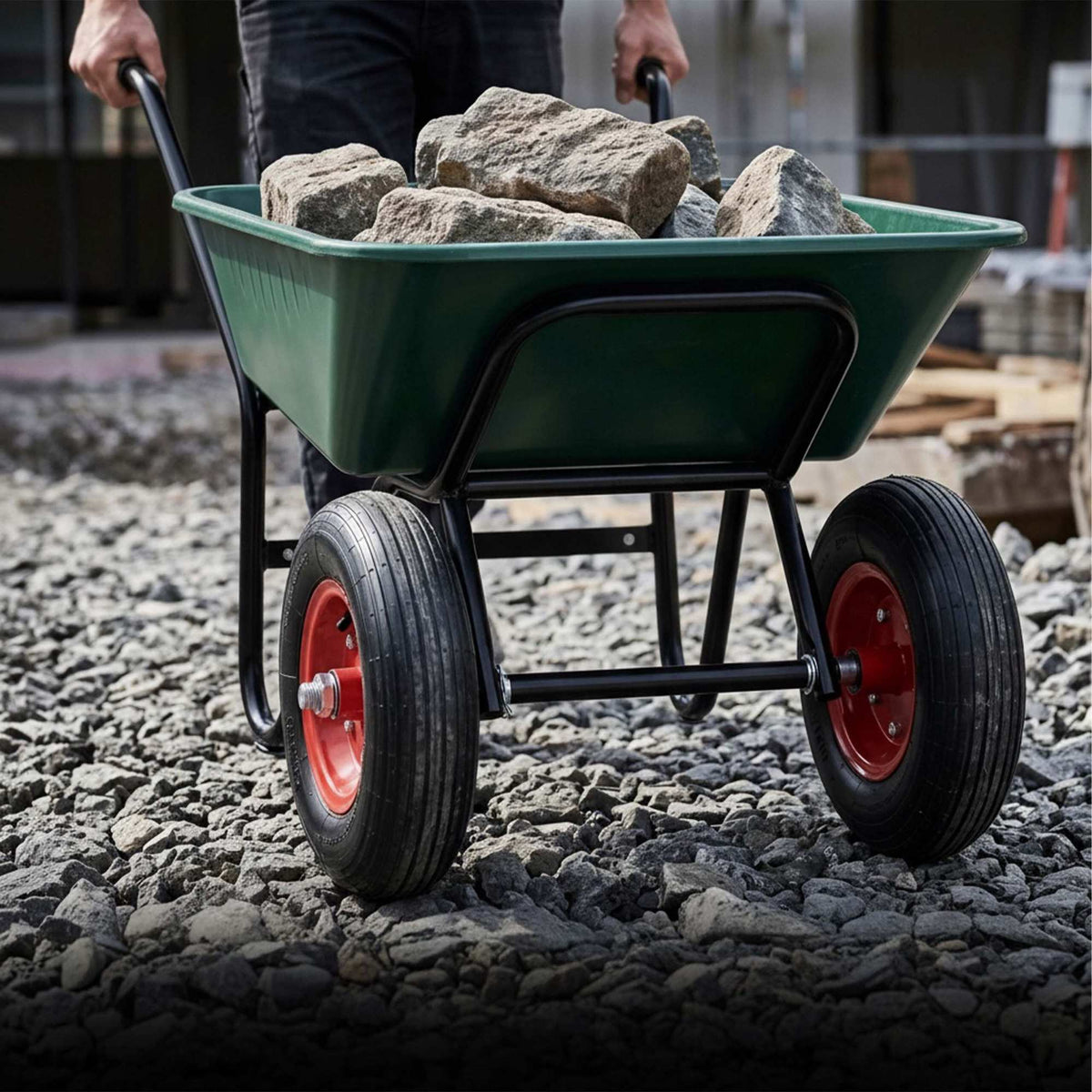 Solid Rubber Wheelbarrow Wheels, 4.00-6, Black-Grey