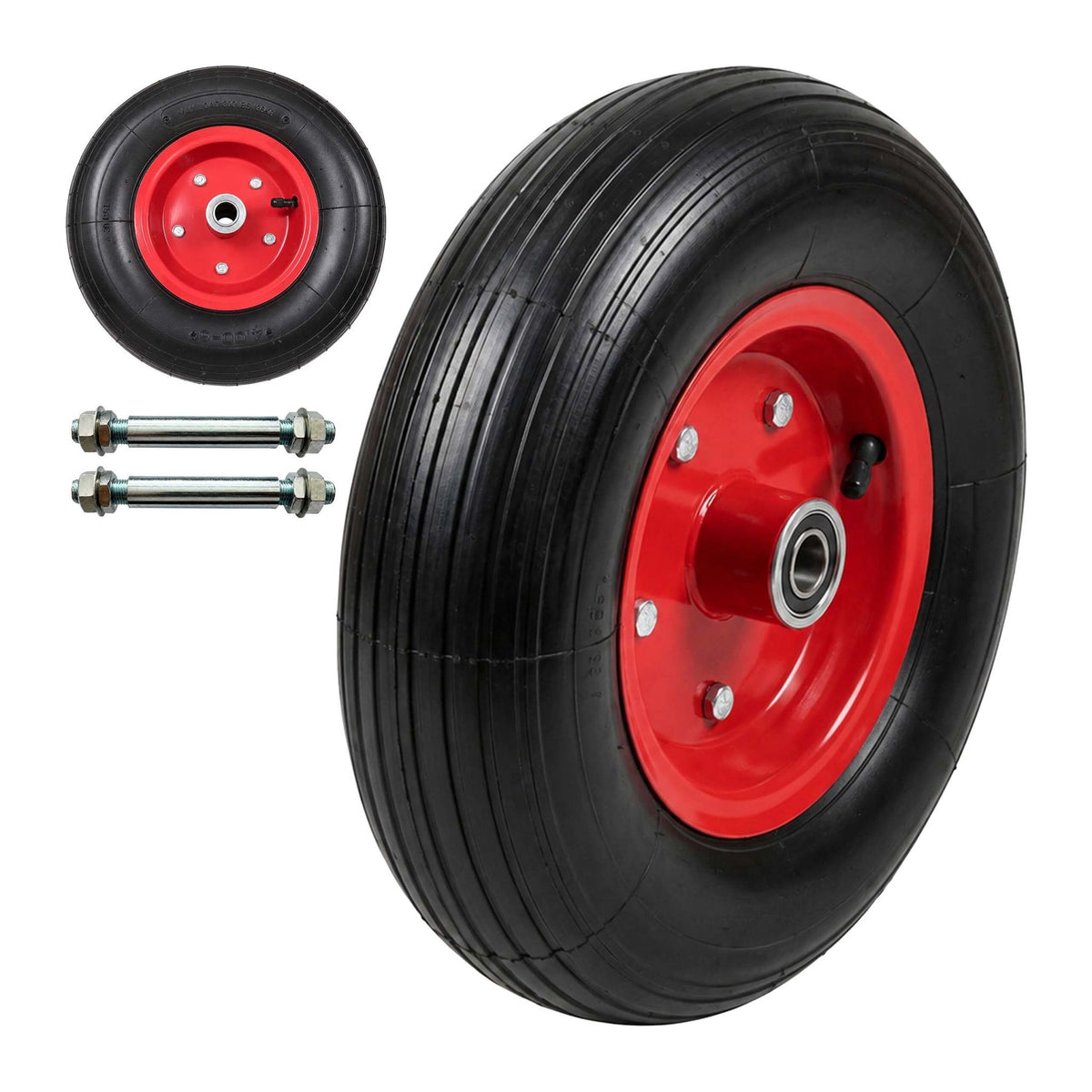 Solid Rubber Wheelbarrow Wheels, 4.00-6, Set of 2