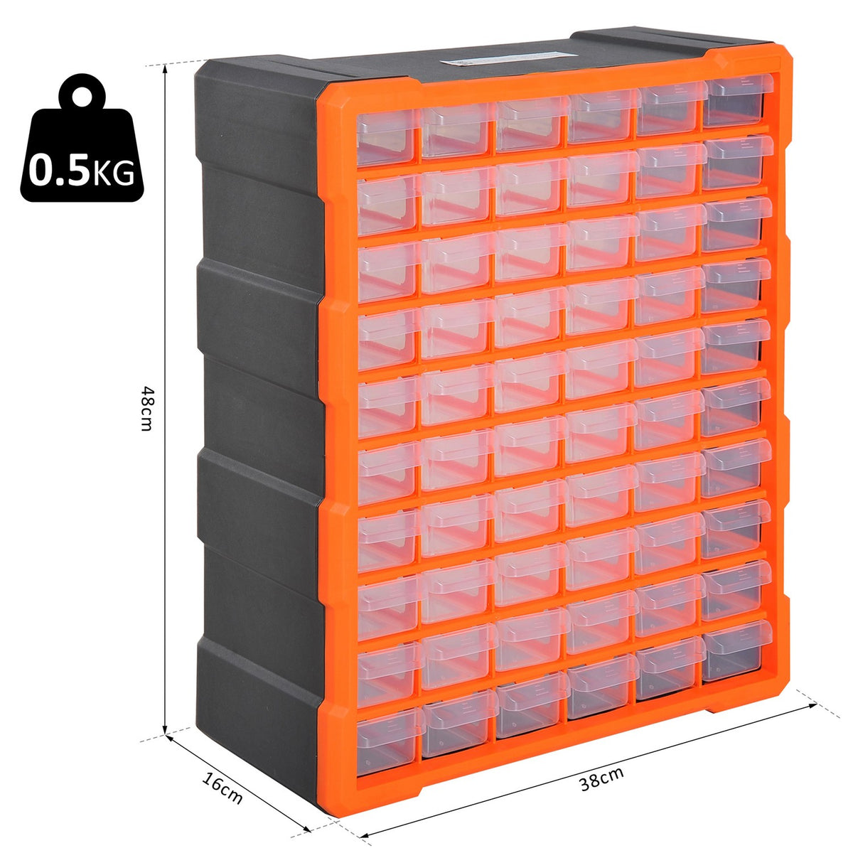 Sorting box small parts magazine parts box, storage box with 60 compartments, orange, L38xW16xH47.5cm