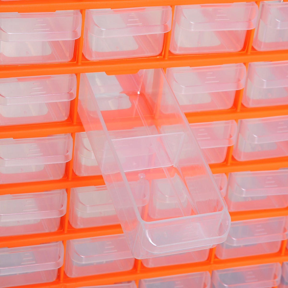 Sorting box small parts magazine parts box, storage box with 60 compartments, orange, L38xW16xH47.5cm