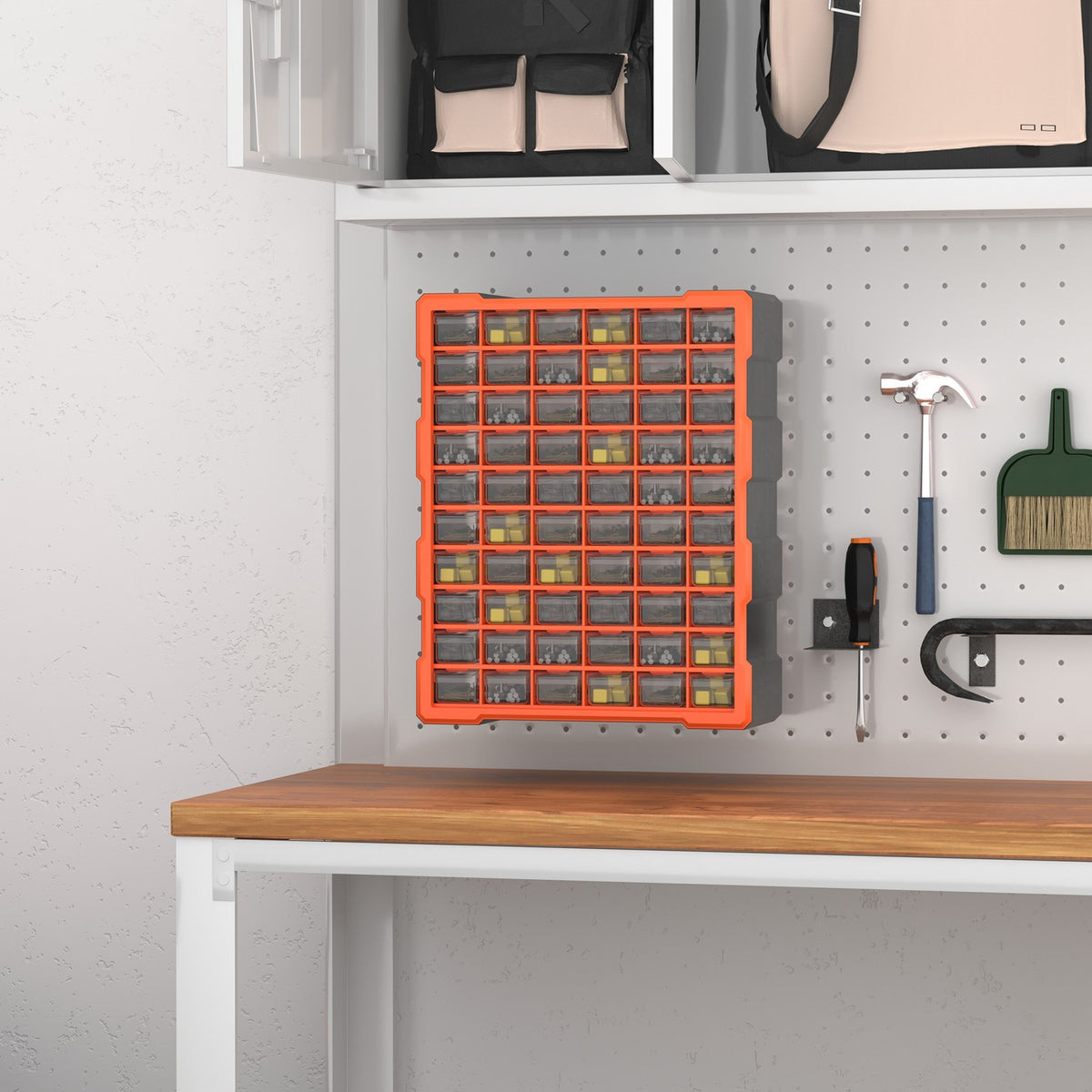 Sorting box small parts magazine parts box, storage box with 60 compartments, orange, L38xW16xH47.5cm