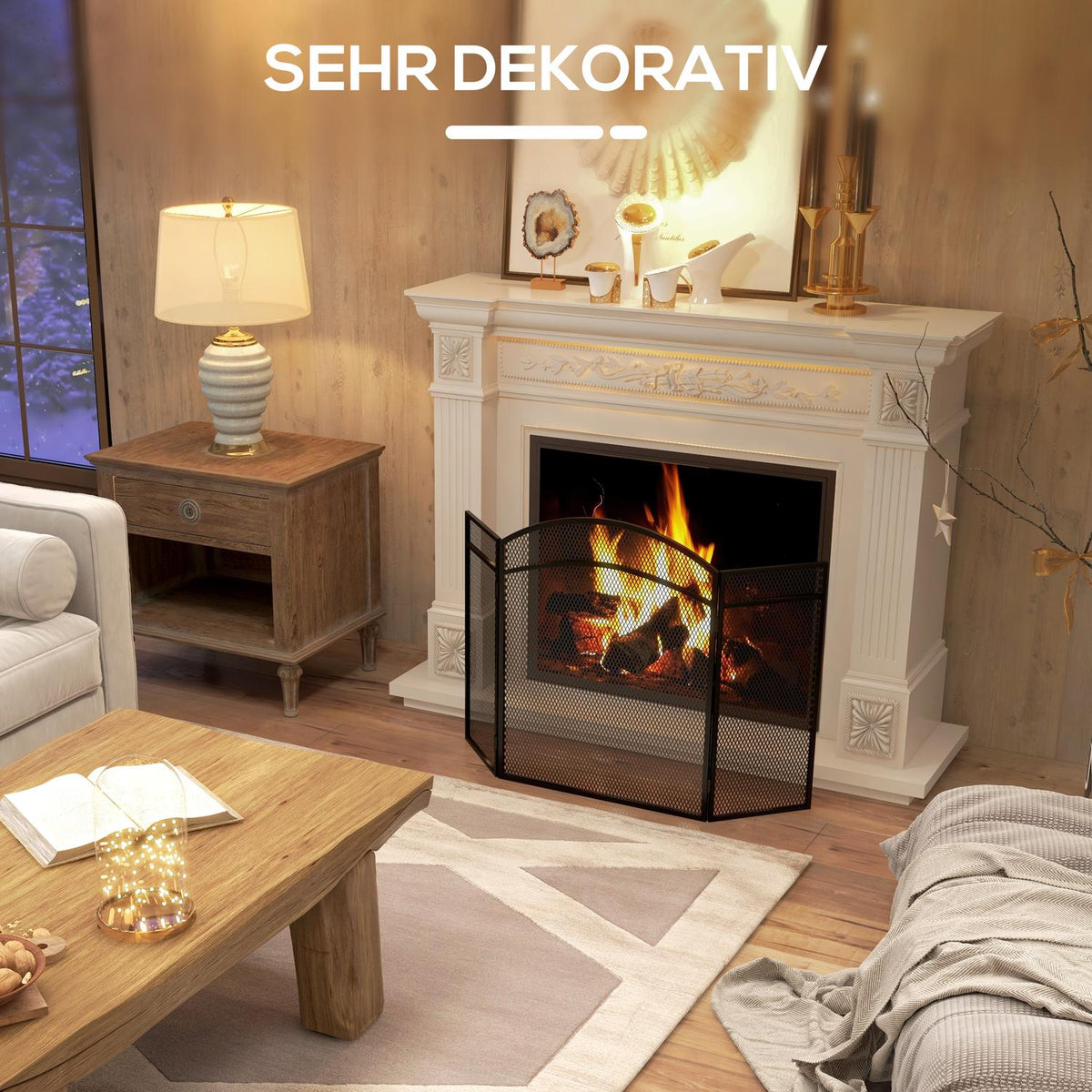 Spark guard for fireplaces, elegant spark catcher, foldable, coated, black, 96 x 60 cm