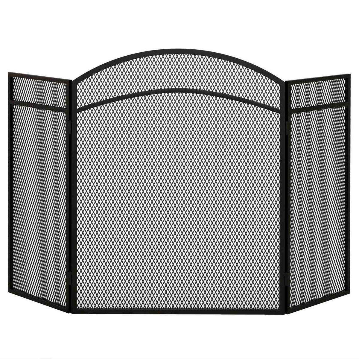 Spark guard for fireplaces, elegant spark catcher, foldable, coated, black, 96 x 60 cm