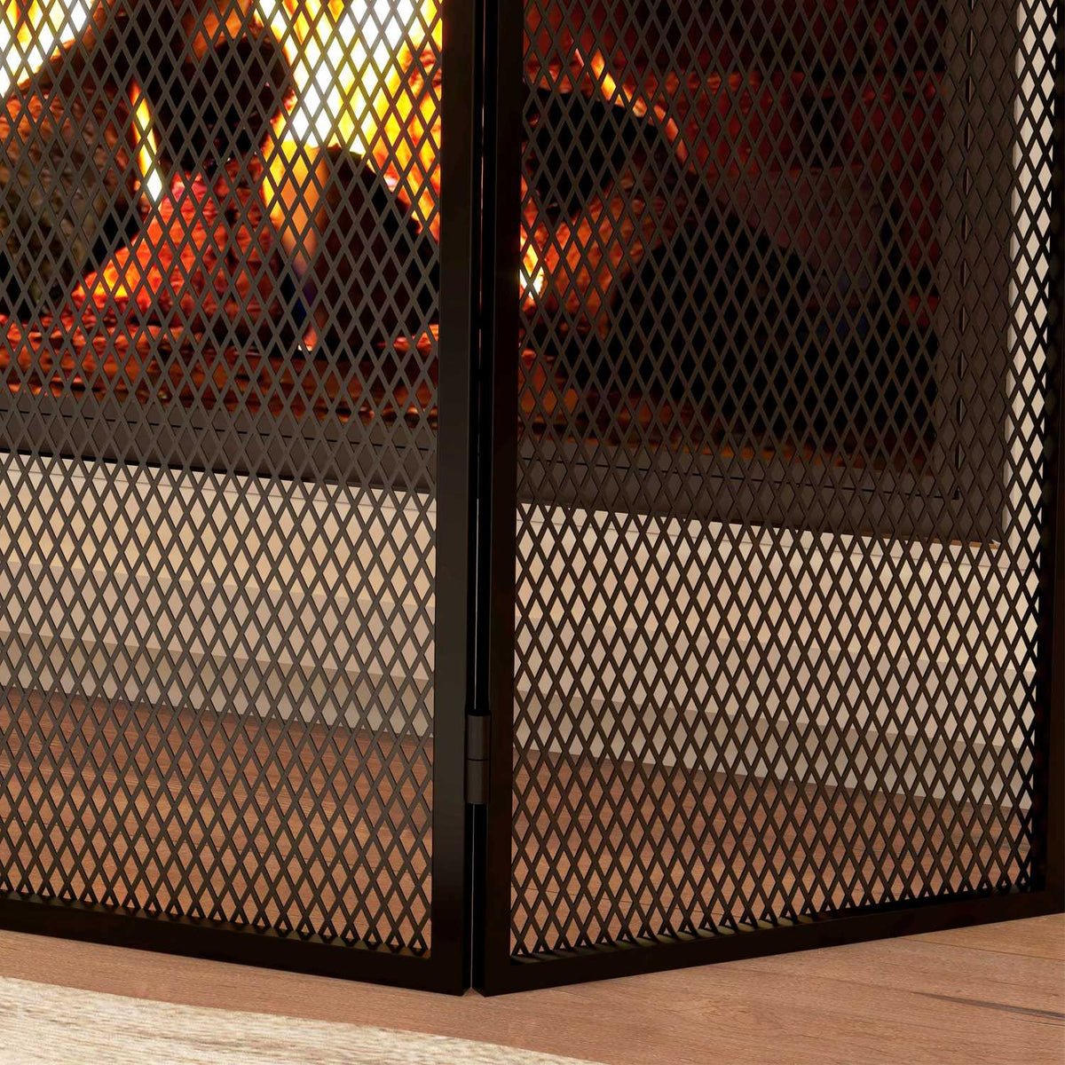Spark guard for fireplaces, elegant spark catcher, foldable, coated, black, 96 x 60 cm