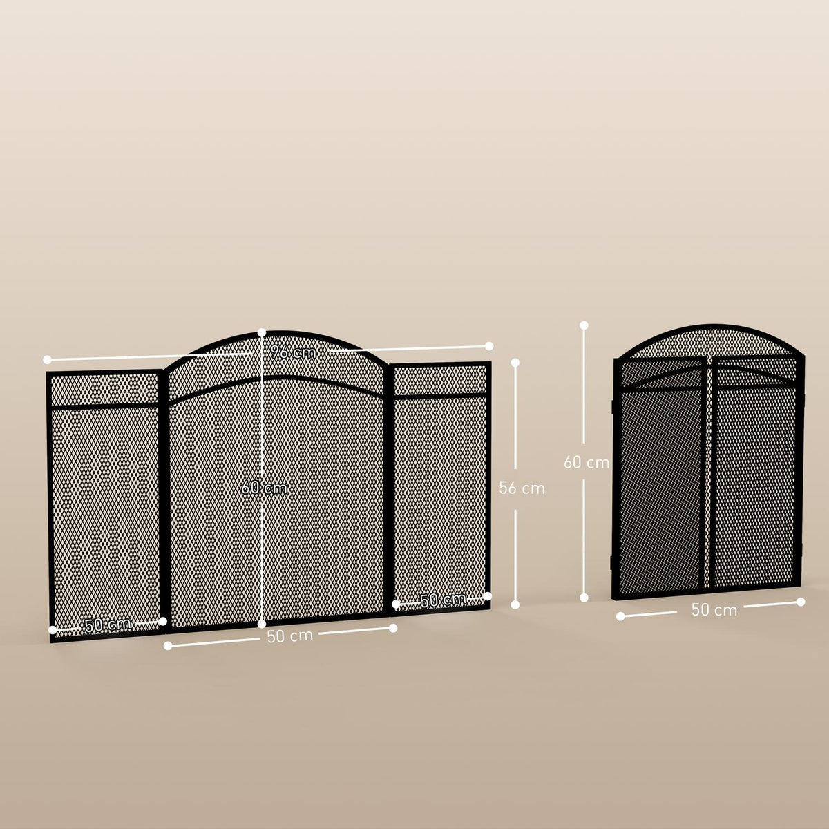 Spark guard for fireplaces, elegant spark catcher, foldable, coated, black, 96 x 60 cm