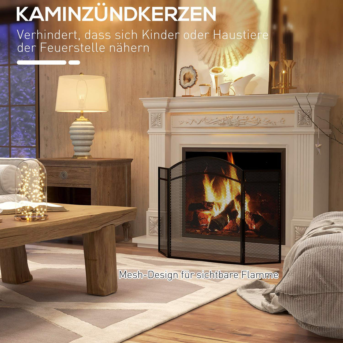 Spark guard for fireplaces, elegant spark catcher, foldable, coated, black, 96 x 60 cm