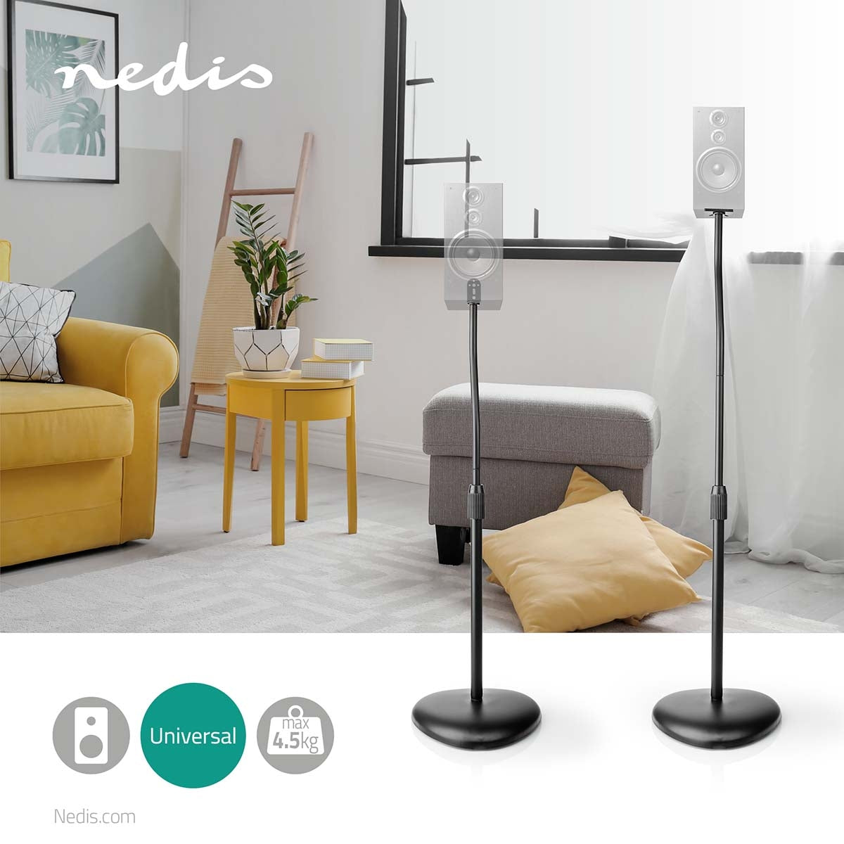 Speaker Bracket | Compatible with: Universal | Floor | 4.5 kg | Height adjustable | ABS / Steel | Black