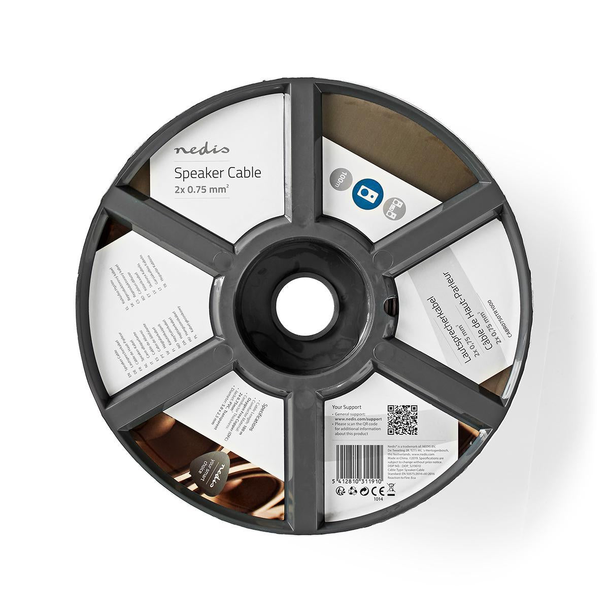 Speaker Cable | 2x 0.75 mm² | Copper | 100.0 m | Round | PVC | Transparent | Reel