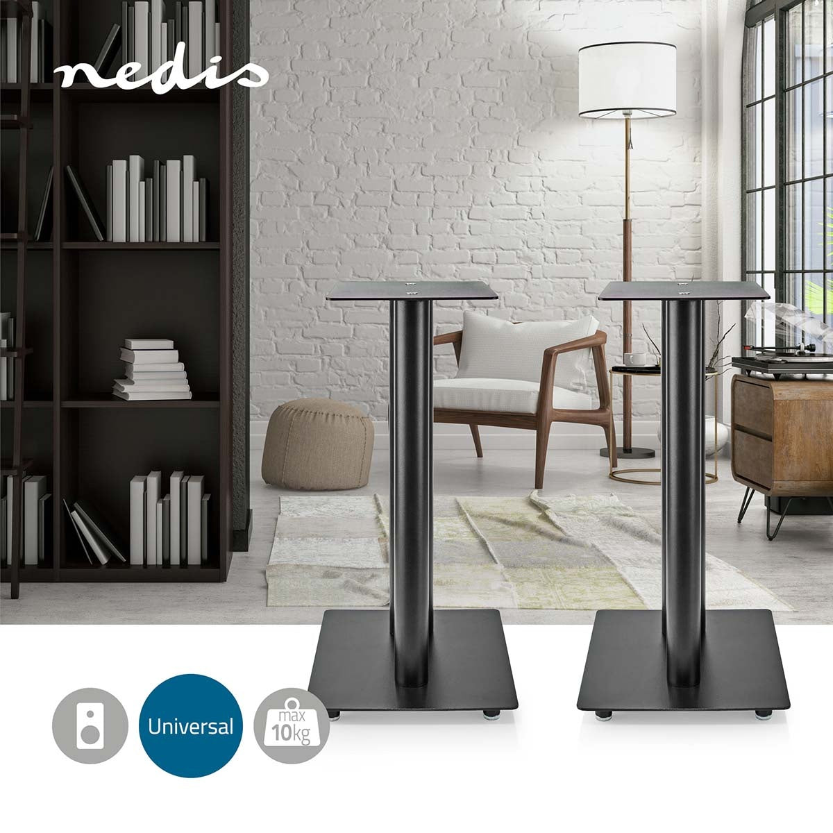 Speaker Mount | Compatible with: Universal | Floor | 10 kg | Fixed | Steel | Black