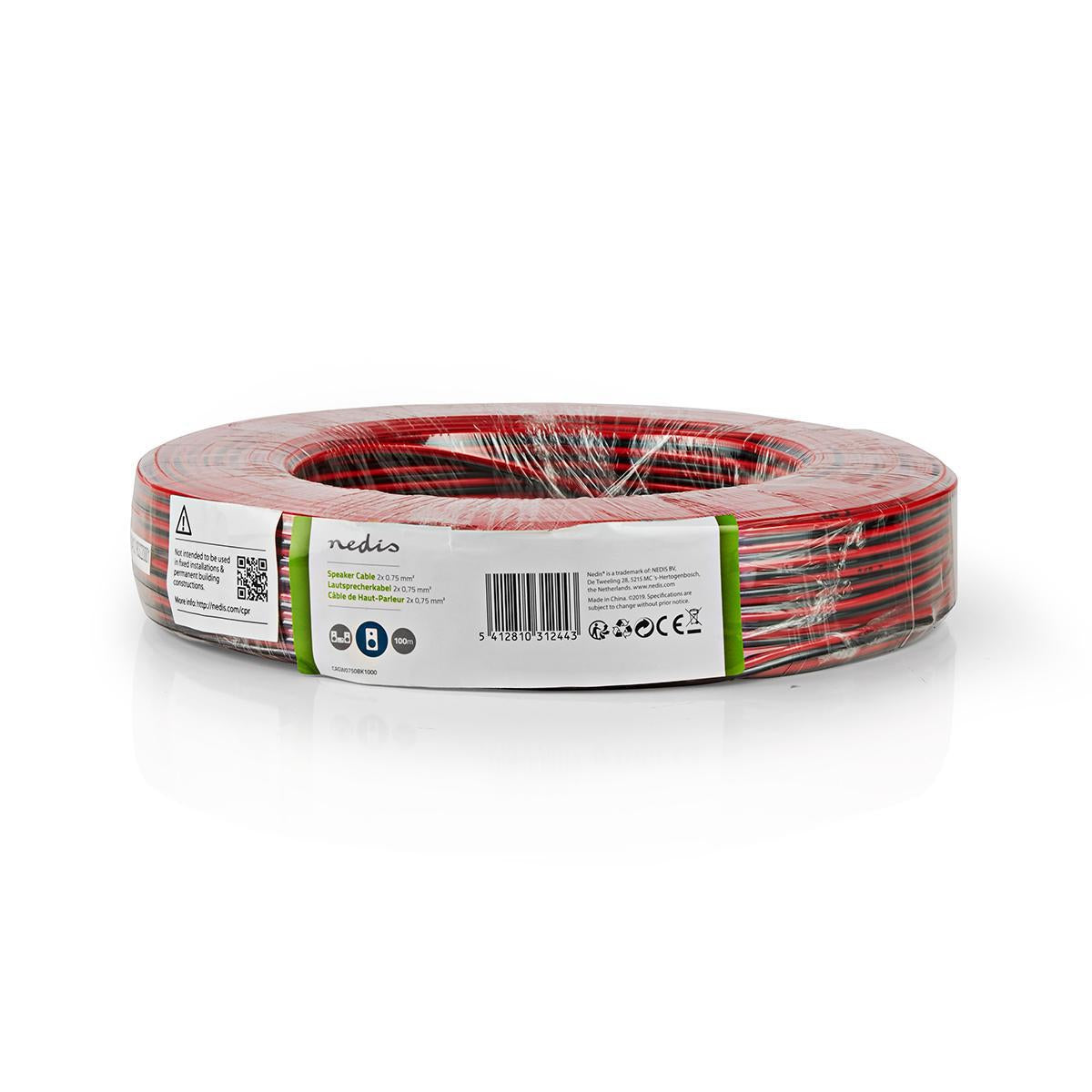 Speaker cable | 2x 0.75 mm² | CCA | 100.0 m | Round | PVC | Red / Black | Packaging