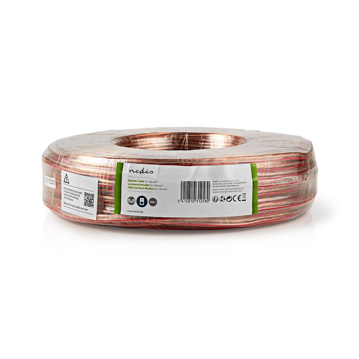 Speaker cable | 2x 1.50 mm² | CCA | 100.0 m | Round | PVC | Transparent | Packaging