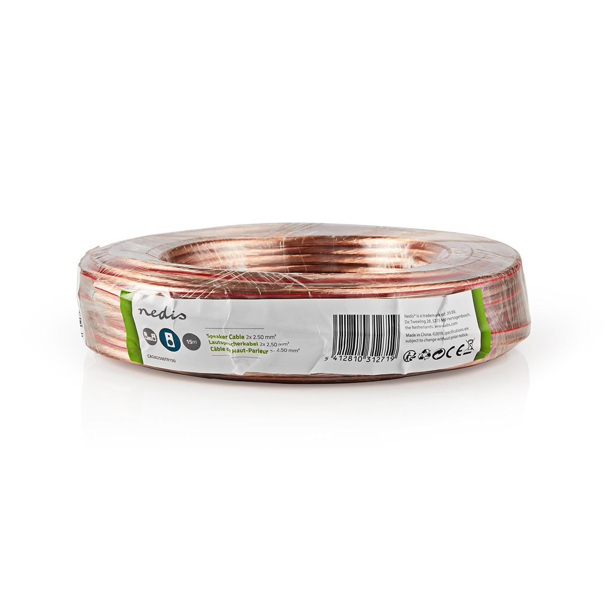 Speaker cable | 2x 2.50 mm² | CCA | 15.0 m | Round | PVC | Transparent | Packaging