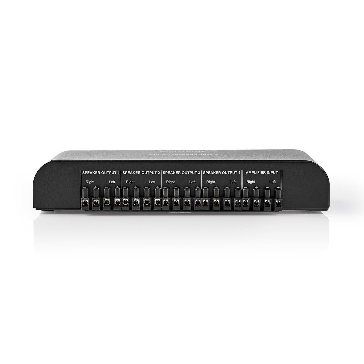Speaker control box | 4-Port port(s) | Terminal screws | Speaker Impedance: 4-16 Ohm | Max load per Channel: 200 W | Aluminum | Black