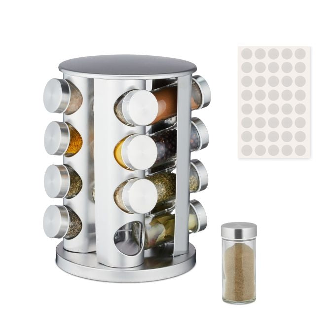 Spice carousel in stainless steel with 16 glasses