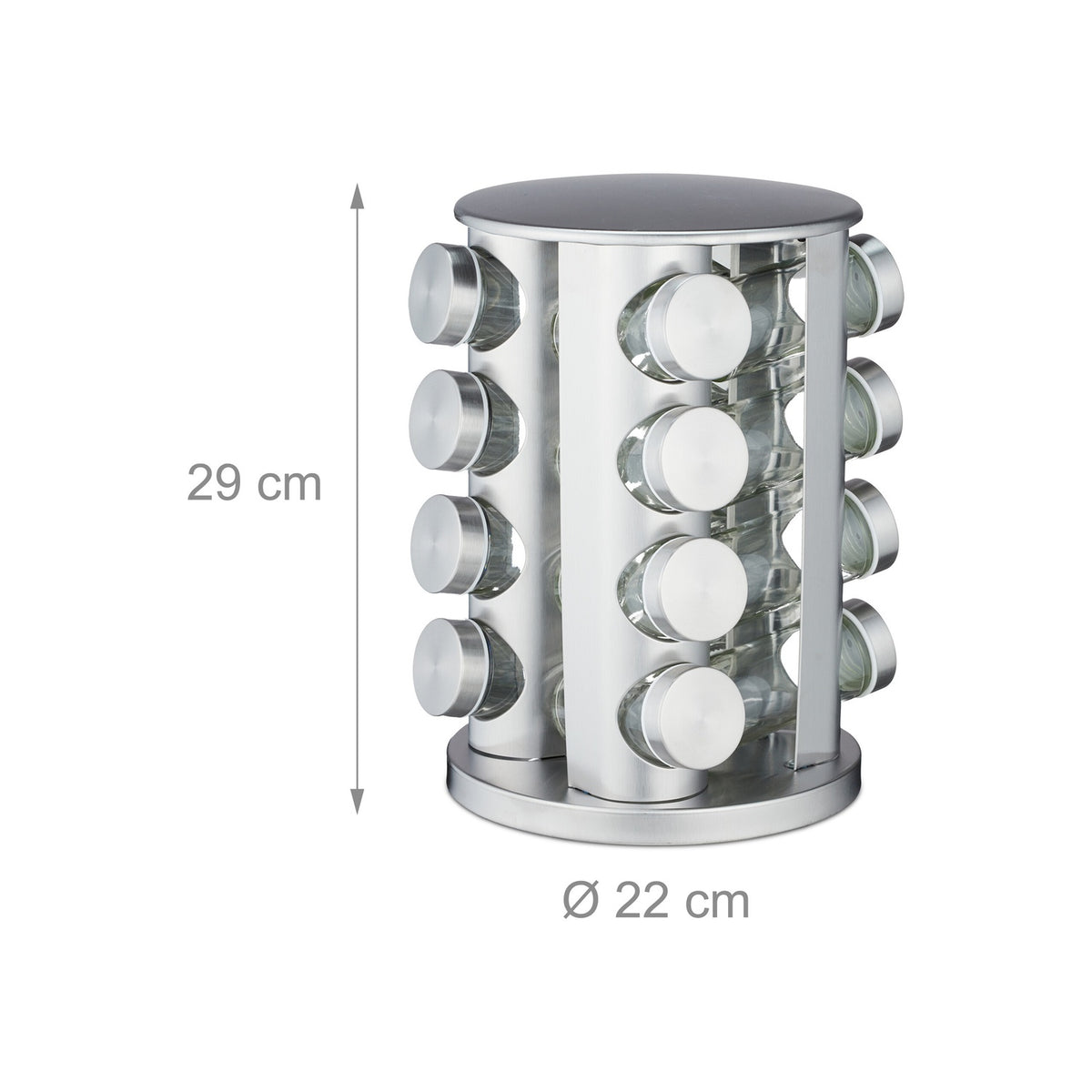 Spice carousel in stainless steel with 16 glasses