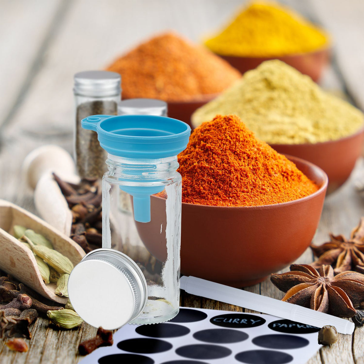 Spice jars set round