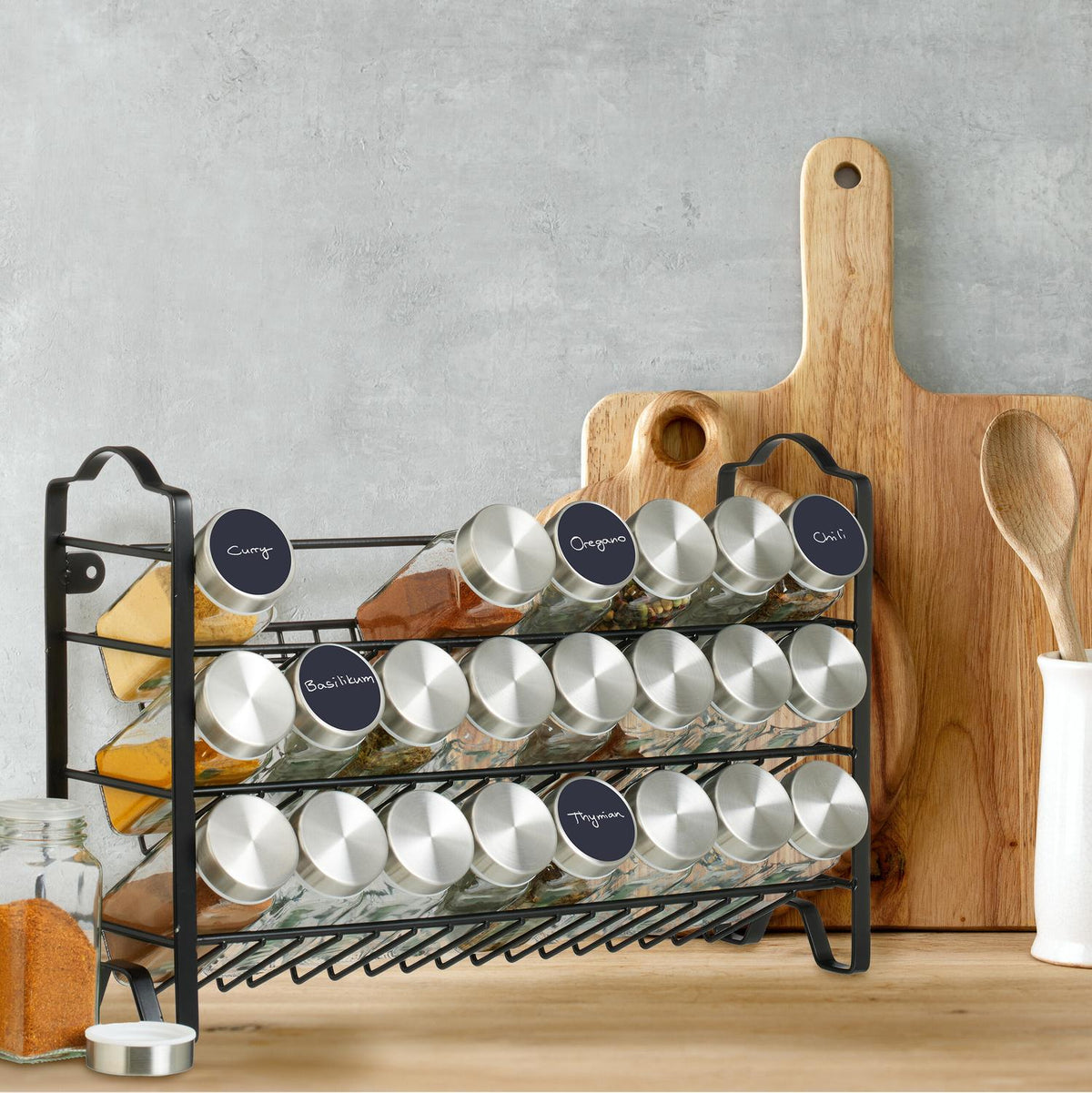 Spice rack with 24 glasses
