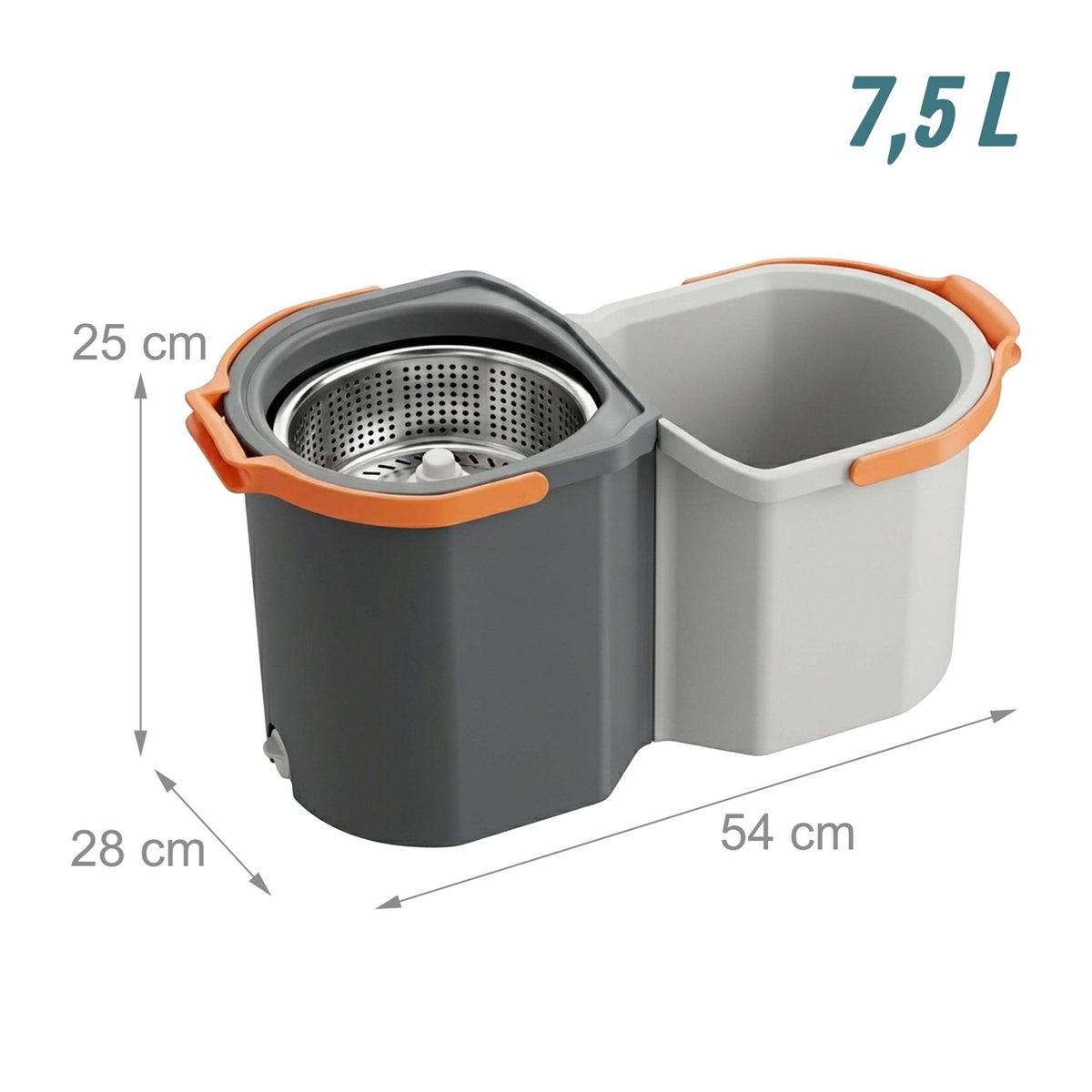 Spin Mop Set with Bucket, 2 Compartments, 7.5L Capacity