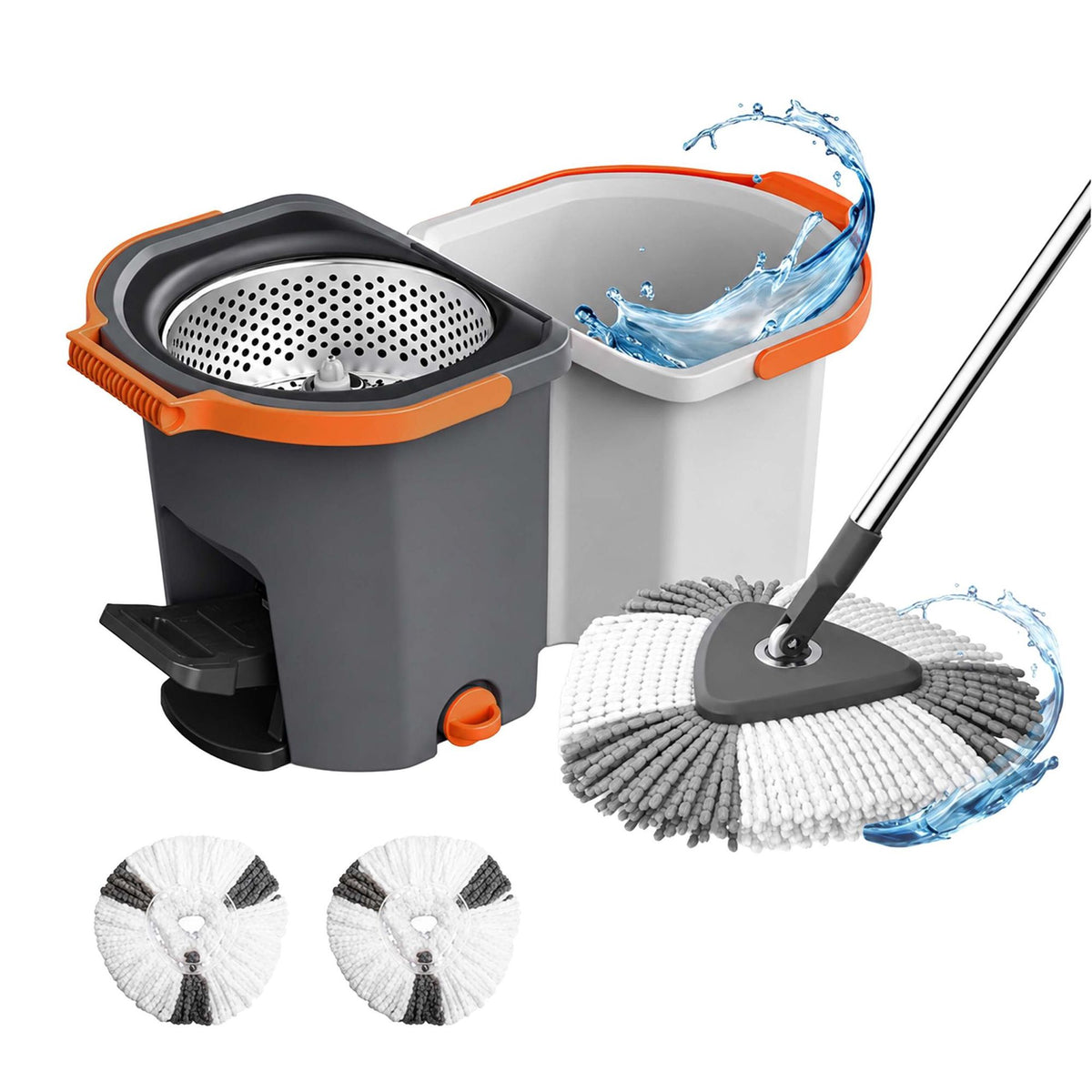 Spin Mop Set with Bucket, Dual-Compartment System