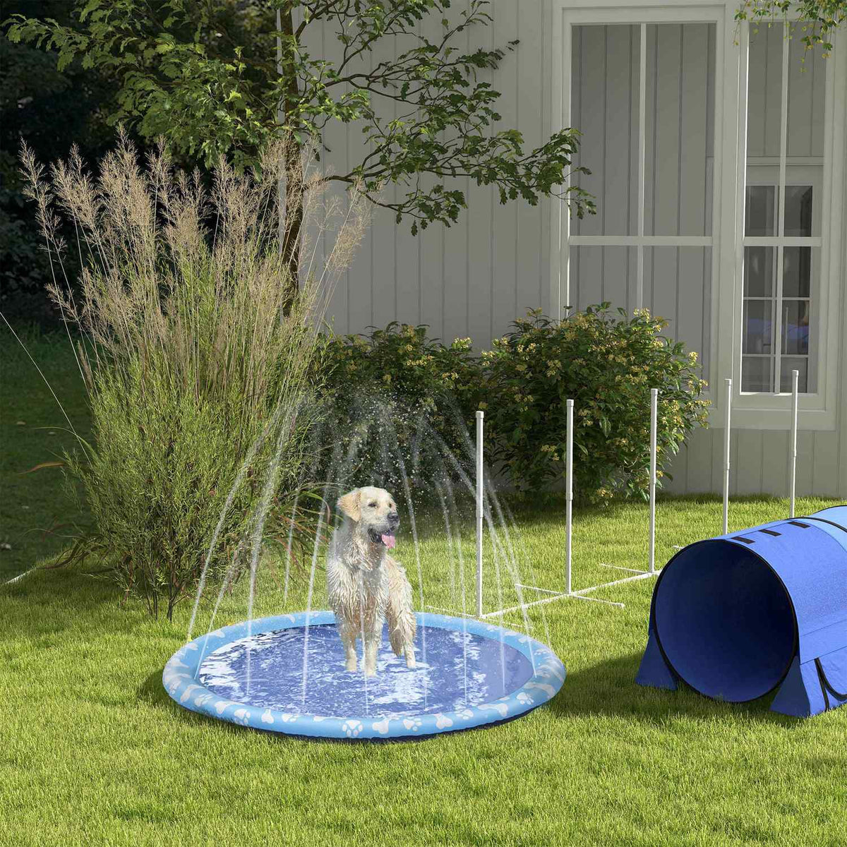 Splash Sprinkler Pad 170Cm Spray Water Feature Mat Dog Water Sprinkler Anti-Slip Outdoor Pvc Blue