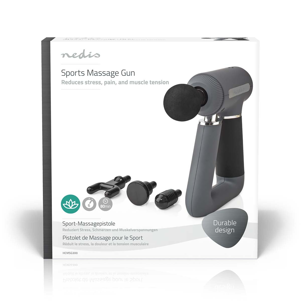 Sports Massage Gun | Battery powered | Built-in lithium ion | Rechargeable | 6 massage modes | USB cable | Gray