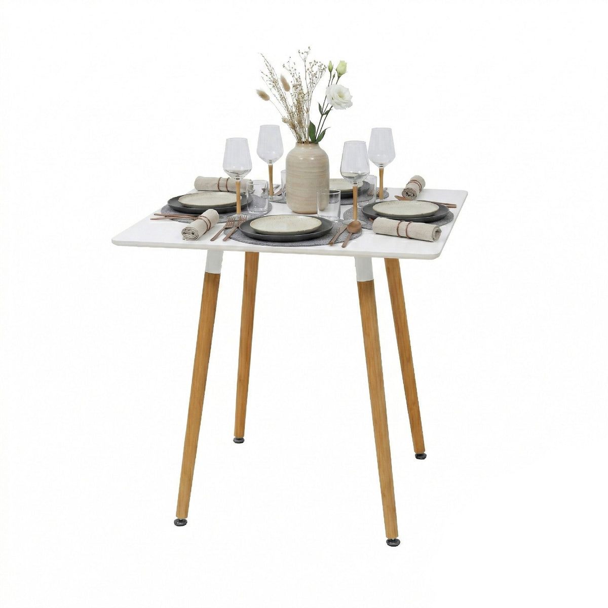 Square Dining Table, Bamboo Legs, Seats 4