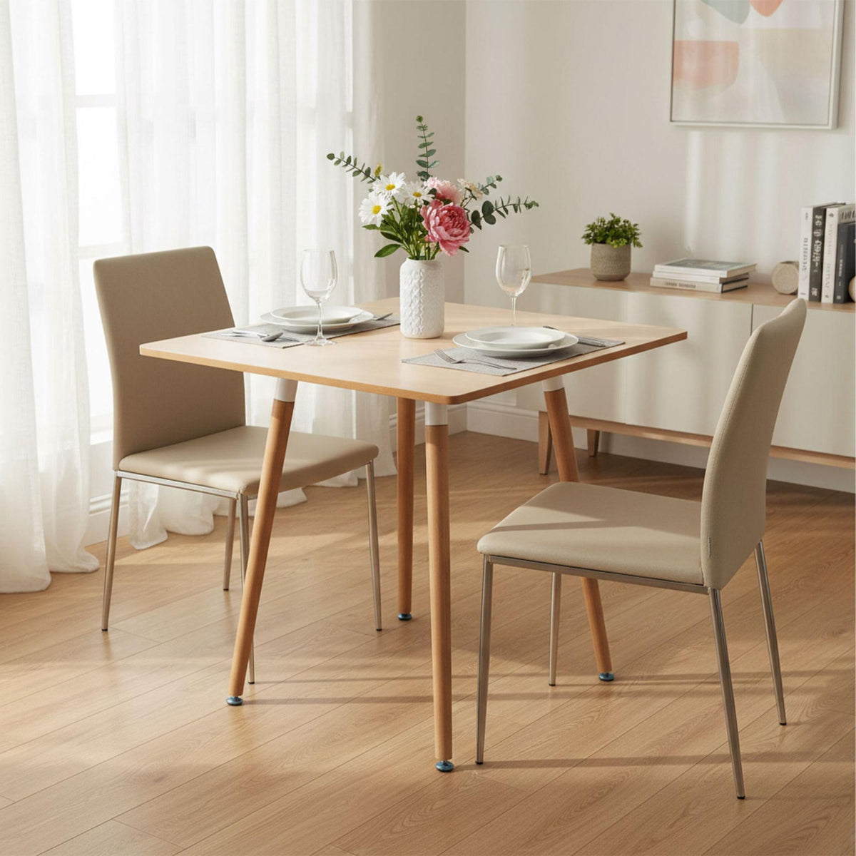 Square Dining Table, Bamboo Legs, Seats 4