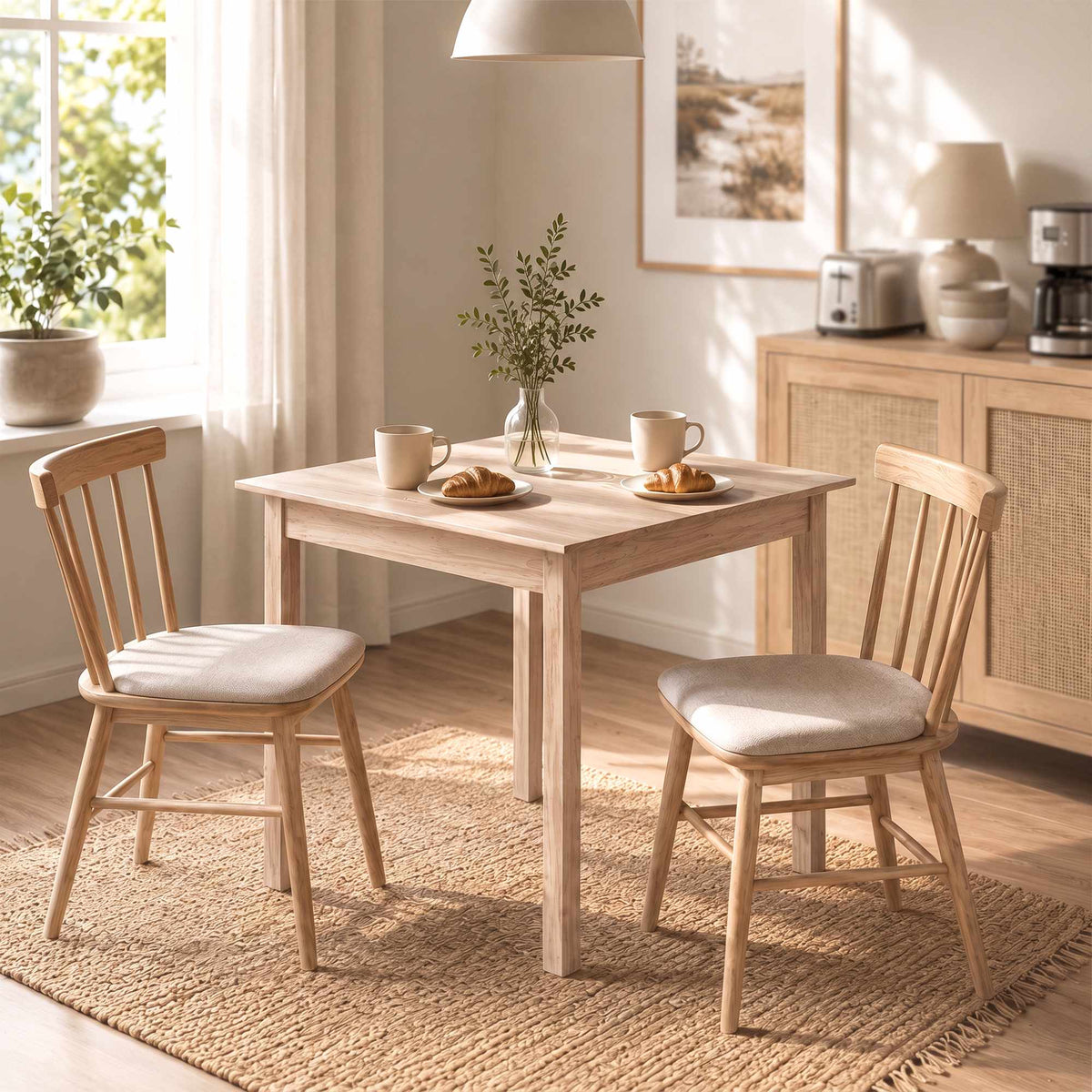 Square Dining Table, Natural Pine Wood, 75x75x76 cm
