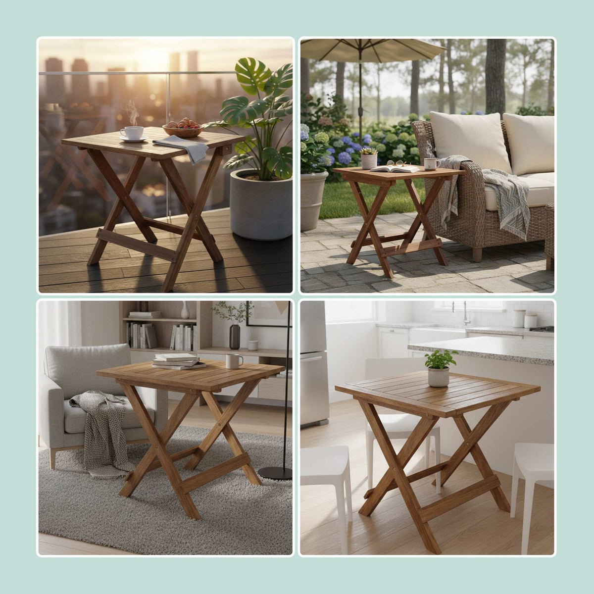 Square Folding Acacia Table – Indoor/Outdoor Use