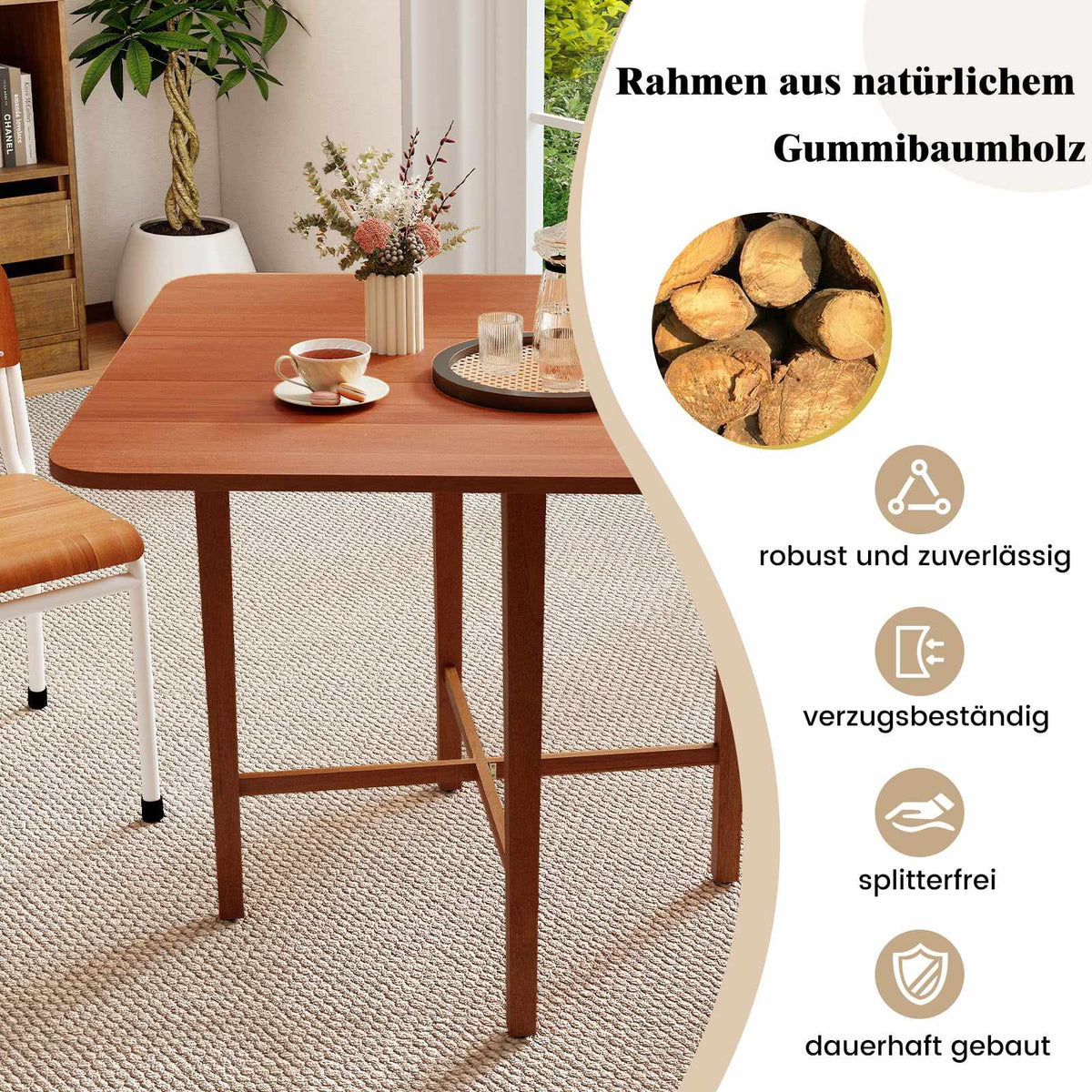Square Folding Dining Table for 2-4, Brown Wood, Space-Saving